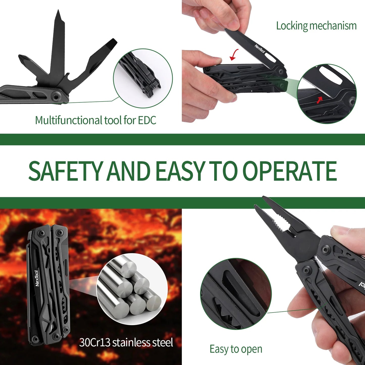 NexTool Black Knight 11-In-1 Multi-Function Tools Knife Outdoor Camping Survival Folding Pliers Scissors Hand Multitool Tool Kit