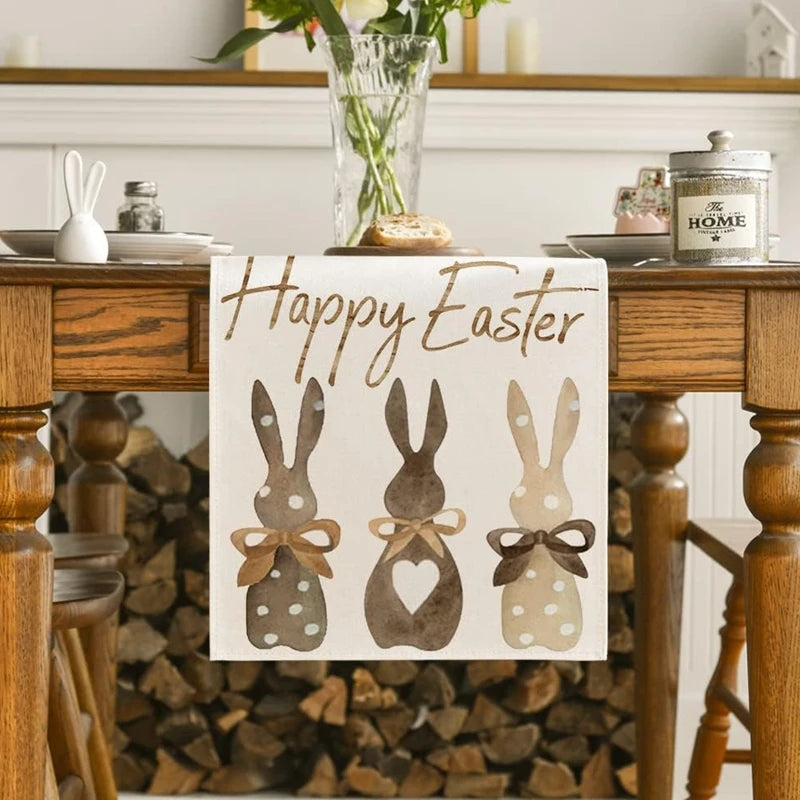Easter Bunny Table Runner Linen Gnome Eggs Rabbit Dining Table Cloth Easter Placemat Decoration for Home Kitchen 2024 Spring