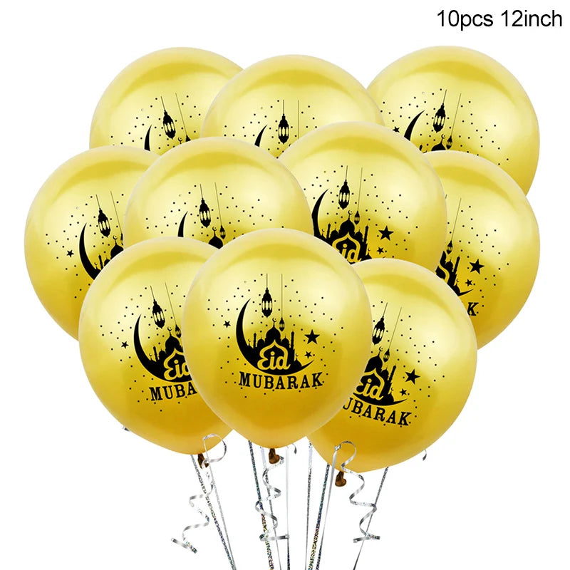 Eid Mubarak Disposable Tableware Gold Plate Cup Banner Gift Bags Islamic Muslim Party Supplies 2024 Ramadan Kareem Decorations