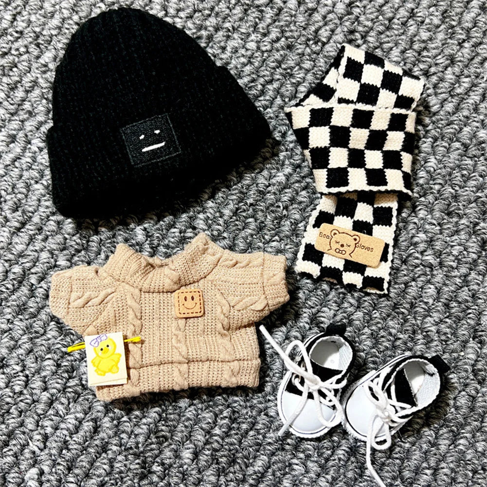 17cm Mini Plush Doll Clothes Outfit Accessories for Korea Kpop Exo Labubu Idol V1 V2 Sweater Overalls Scarf Set Clothing Gift