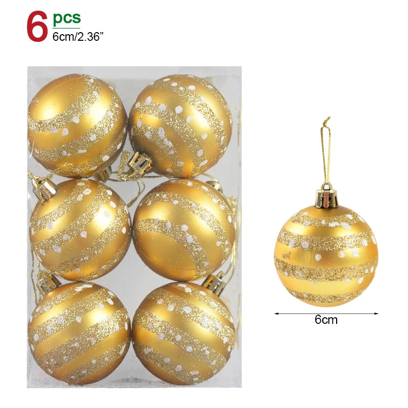 6Pcs/Box 6cm Christmas Ball Ornaments Xmas Tree Hanging Pendant Christmas Decorations for Home 2024 Navidad Natal New Year Gift