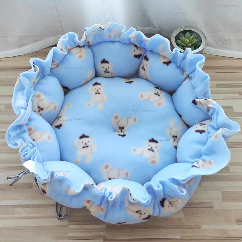 Round Dog Cat Bed Basket Warm Plush Cats Cushion Pet Bag Mat Winter House Soft Nest Puppy Sleeping Sofa for Small Dogs Cat