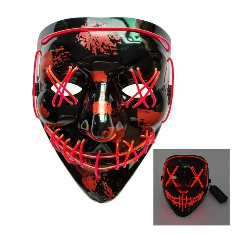 Halloween Scary Glowing Mask, Wireless LED Luminous Purge Mask, Horror Neon Light UpCosplay Party Masks, Fstival Funny Mask