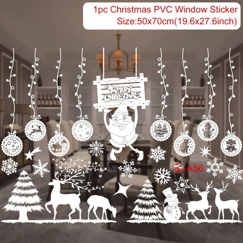 Christmas Wall Window Stickers Marry Christmas Decoration for Home 2024 Christmas Ornaments Xmas Navidad Gift New Year 2025