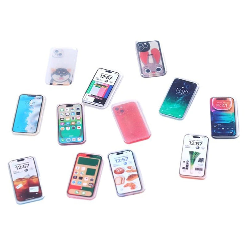 5Pcs 1:12 Dollhouse Miniature Mobile Phone Simulation Smartphone Model Kids Pretend Play Toys Doll House Accessories