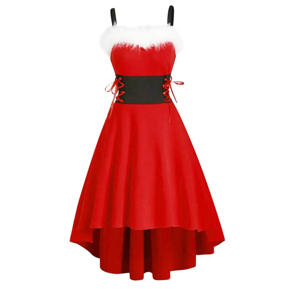 Christmas Dress Off Shoulder Contrast Color Large Hem Patchwork Dress Autumn Winter High Low Dress Festival Xmas Dresses