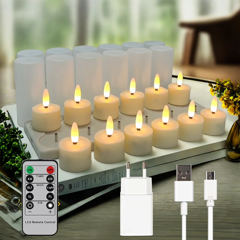 Led Candle Set Rechargeable Electronic Flicker Flameless Candles Lamp With Timer Remote for Home Decor Christmas Candle Lights