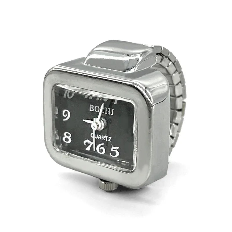 Steel Fun Vintage Punk Quartz Finger Pocket Watch Ring for Women Men Goth Clock Rings Digital Watch Elastic Stretchy Rings Gifts