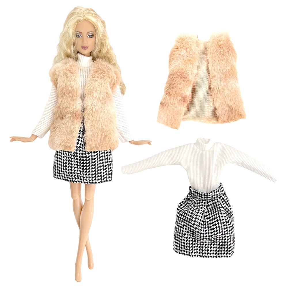 NK Official Mix Style Clothing Fashion Clothing Soft Fur Coat Doll Dress Casual Wear Clothes for Barbie Doll Accessories JJ