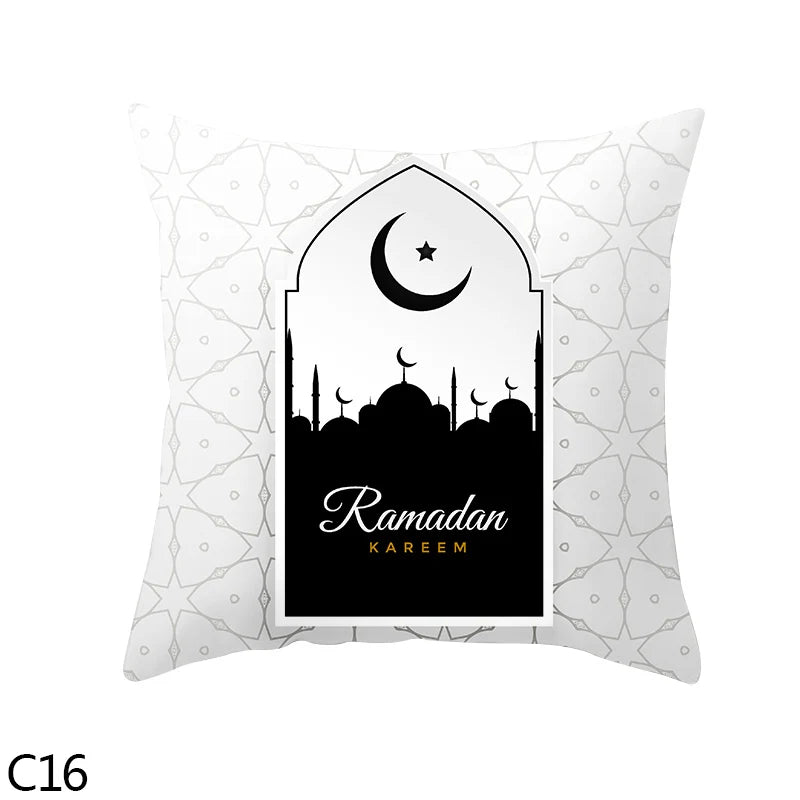 45cm Eid Mubarak Cushion Cover Golden Ramadan Pattern Home Decorative Pillowcase Islamic Muslim Party Favors Eid Party Supplies