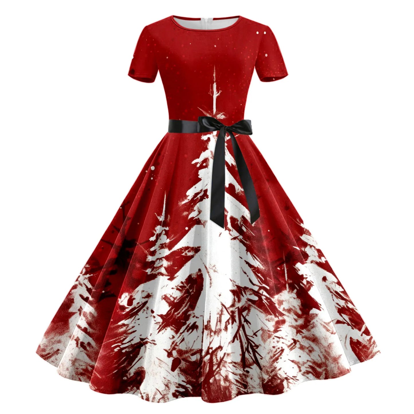 Robe Christmas Dresses for Women Winter Pinup Rockabilly Sexy Cosplay Party Dress Santa Claus Snow Print Cocktail Prom Dress