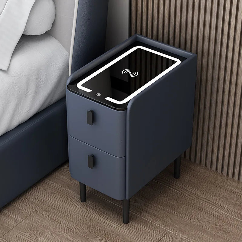 Solid Wood Bedside Table Nordic Style Smart Bedroom Nightstands With Wireless Charging USB Bluetooth Storage Cabinet