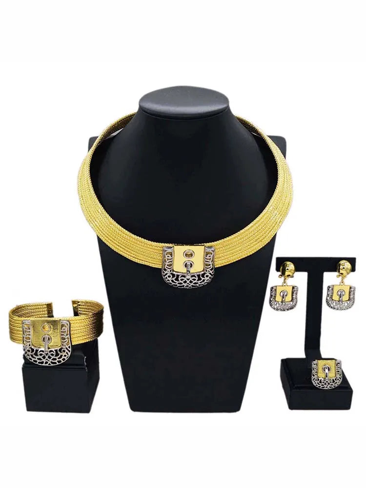 Fashion Women's Jewelry Set Heart Lock Round Necklace Luxury Lock Earrings Bracelet Party Jewelry Mother's Day Gift
