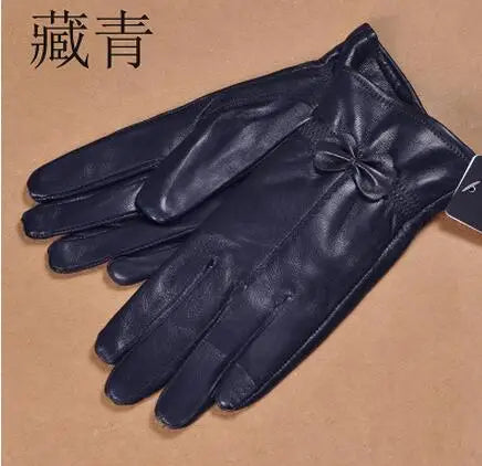 2020 Women's Genuine Leather Gloves Red Sheepskin Gloves Autumn and Winter Fashion Female Windproof Gloves