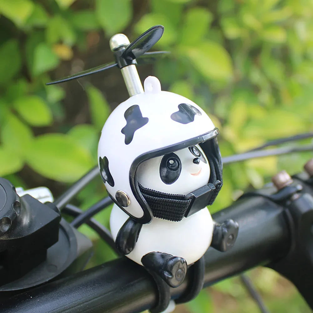 Motorcycle Handlebar Decoration Bike Electric Cute Panda Cartoon With Helmet Airscrew Ornaments Toy Riding Equipment Accessories