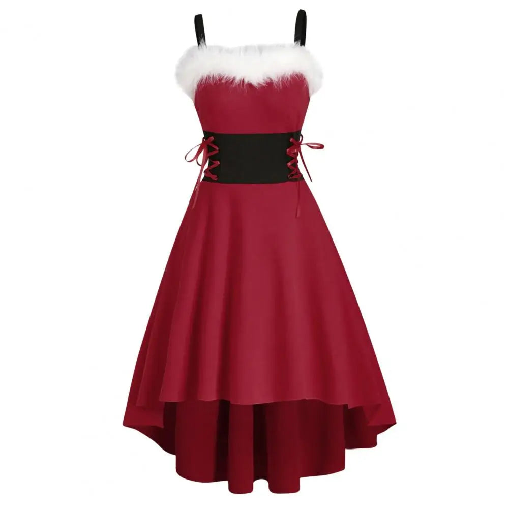 Christmas Dress Off Shoulder Contrast Color Large Hem Patchwork Dress Autumn Winter High Low Dress Festival Xmas Dresses