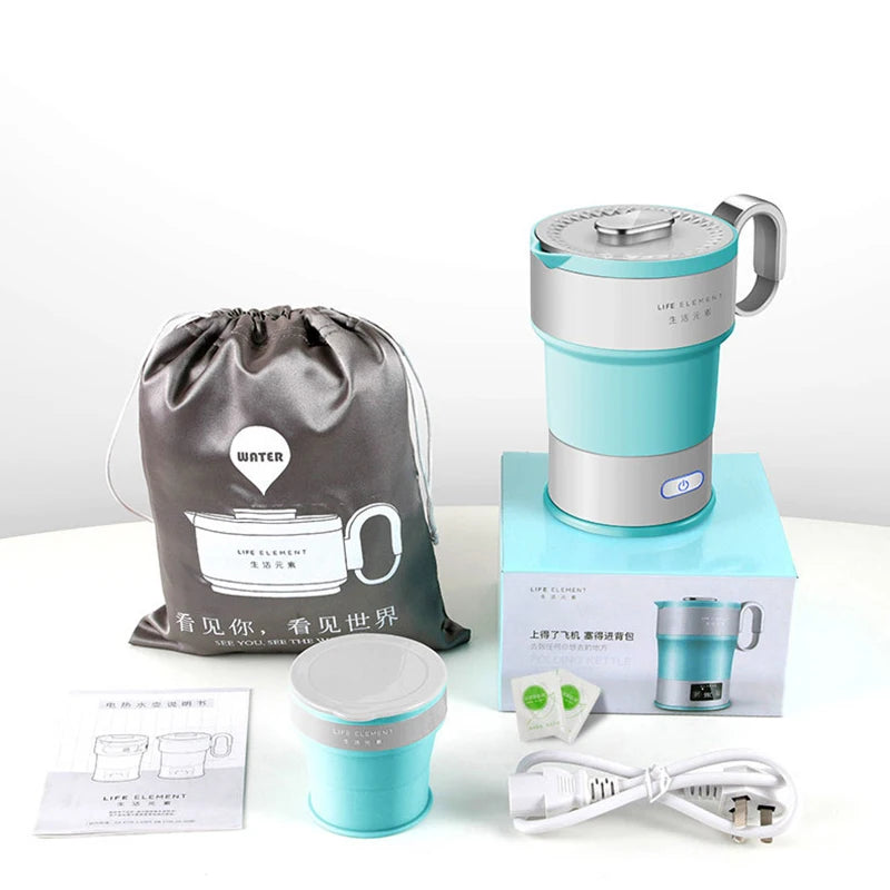 220V Portable Electric Kettle Folding Travel Silicone Kettle Camping Water Boiler Tea Kettle Home Automatic Power Off Kettle