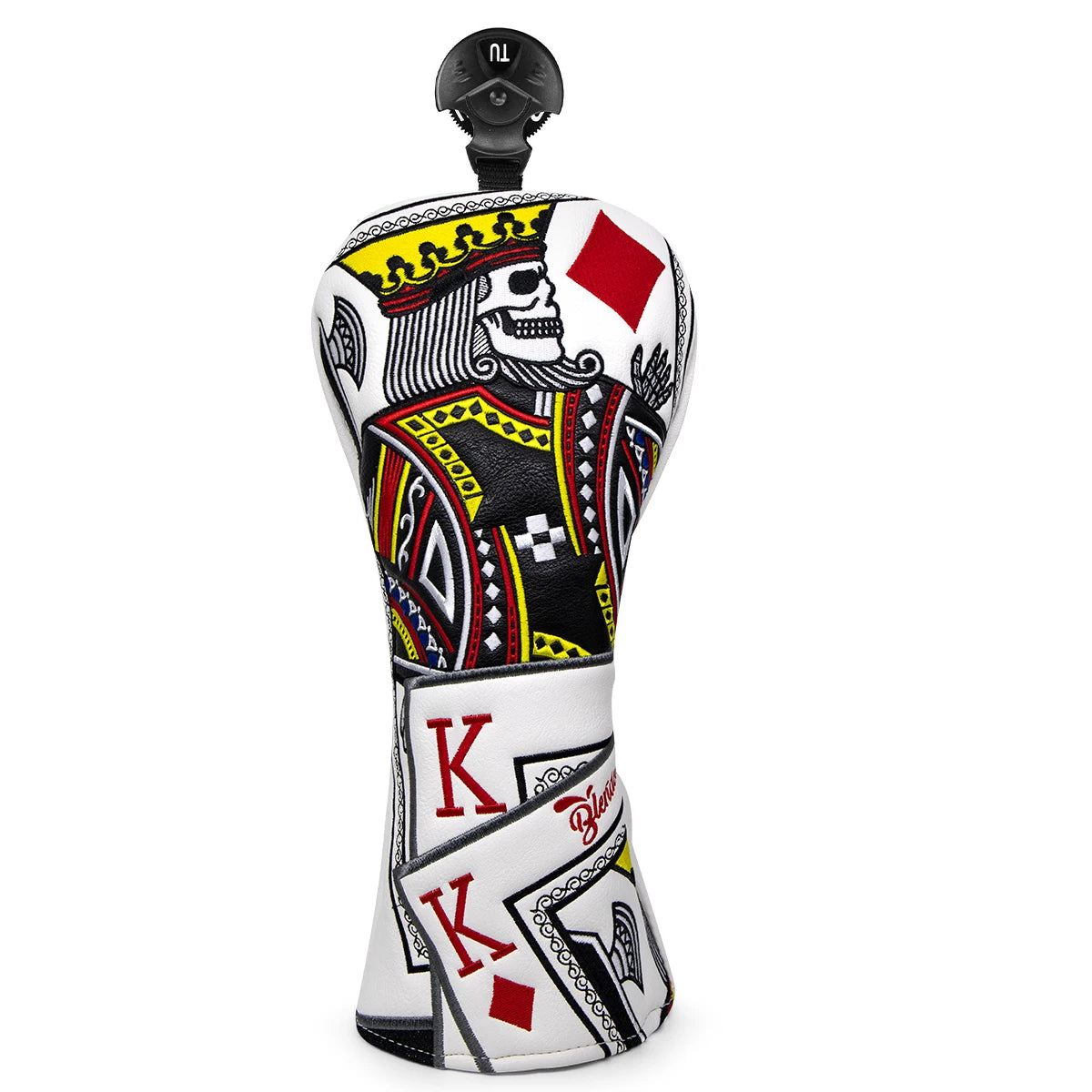 Lucky K High Qaulity Embroidery Golf Driver Fairway Hybrid Head Covers Black Premium Leather Wood Covers Blade Mallet Putter