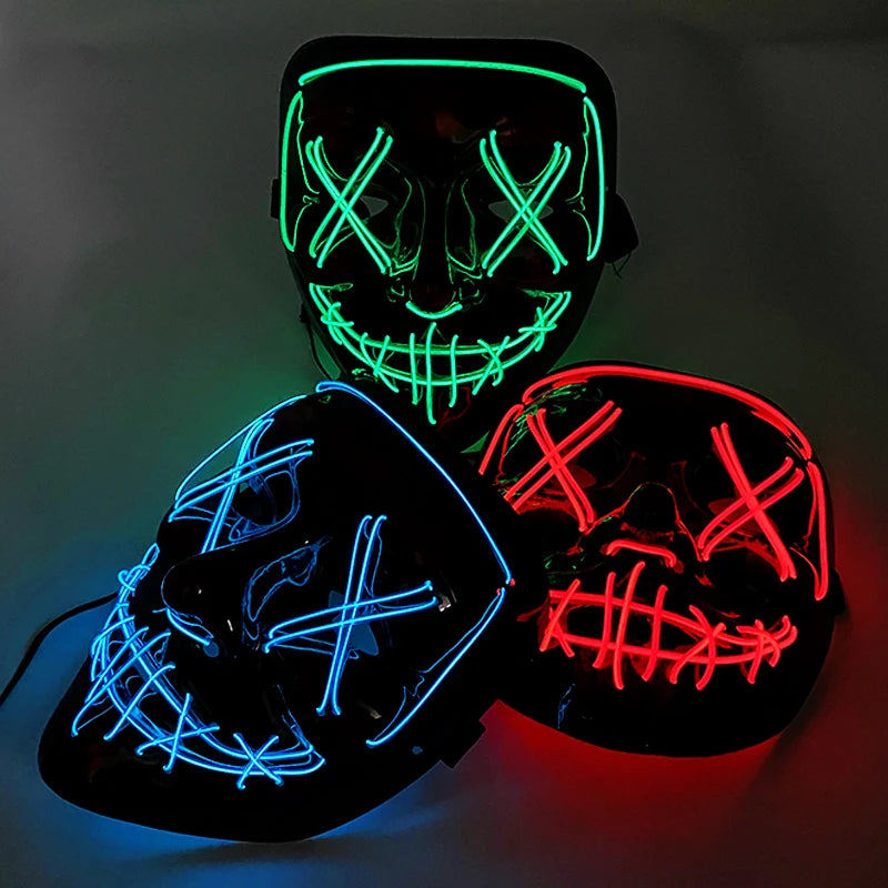LED Halloween Mask Luminous Neon Mask Glow in the Dark Mascaras Halloween Party Costume Cosplay Masques Props Horror Mask