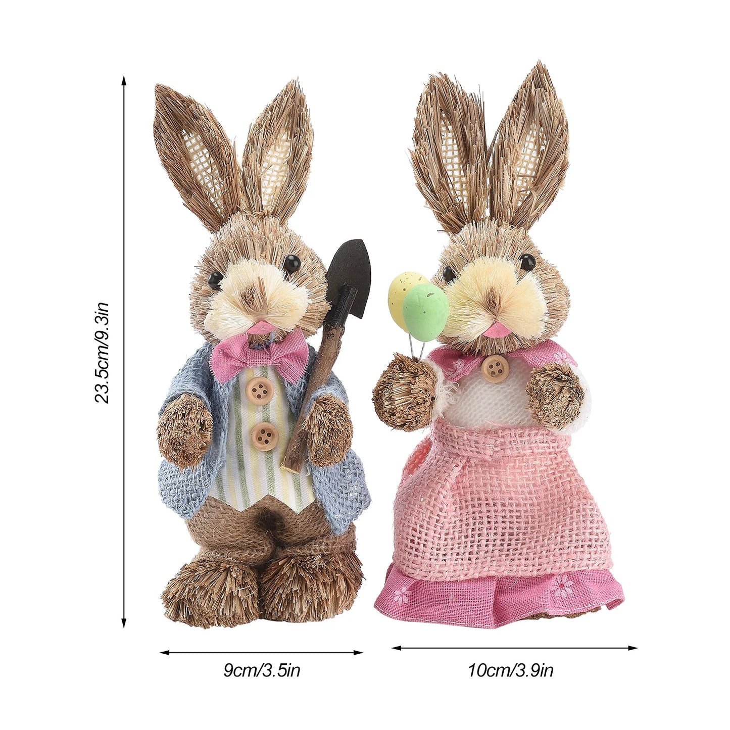 2PCS Straw Rabbit 2024 Easter Bunny Ornament Party Decorations Holiday Home Garden Wedding Decor Crafts Photo Props 25/35cm