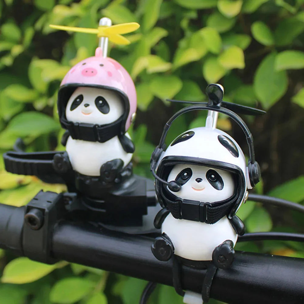 Cute Panda Cartoon With Helmet Airscrew Ornaments Toy Motorcycle Handlebar Decoration Bike Electric Riding Equipment Accessories