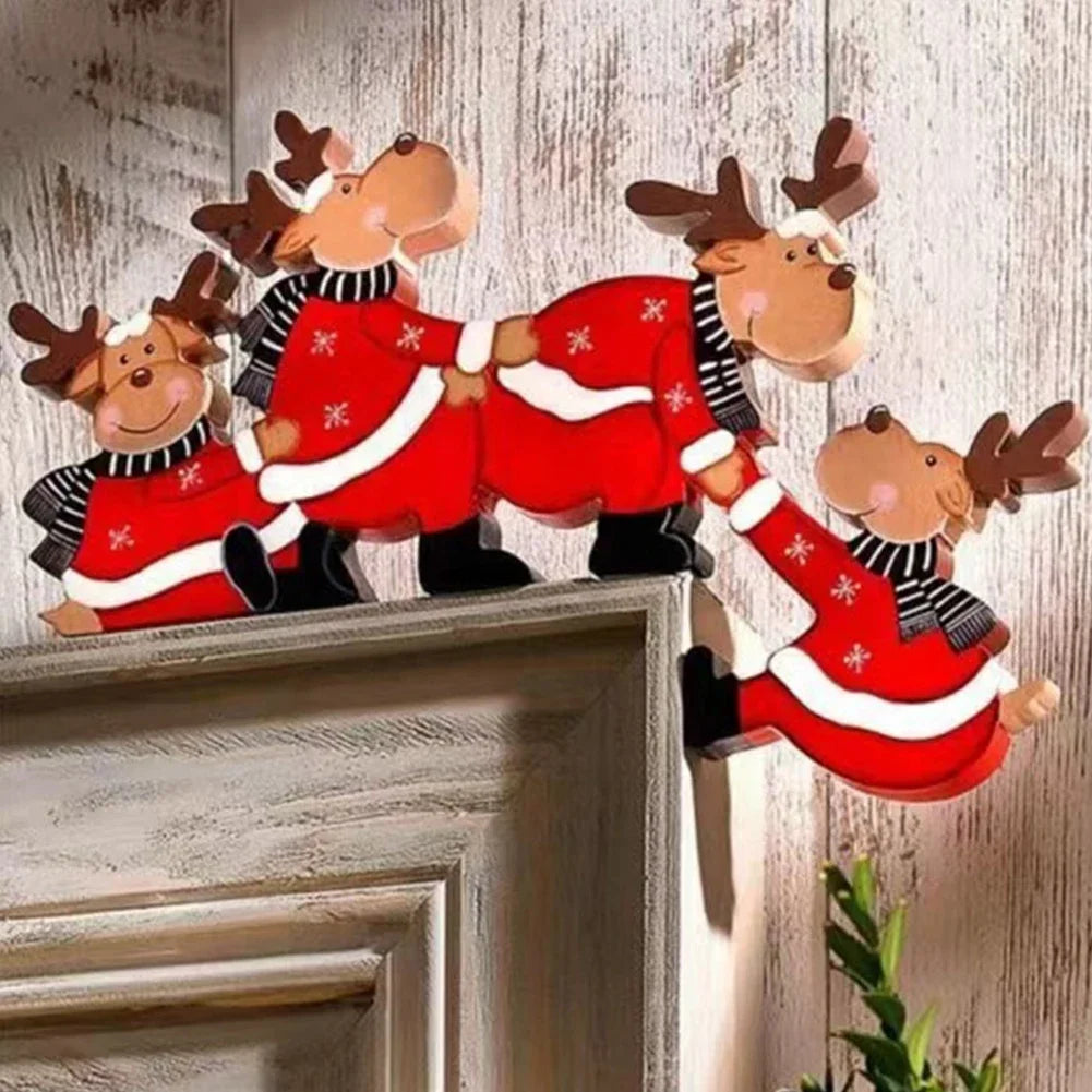 Christmas Door Frame Decoration Santa Claus Wooden Christmas Decorations Happy New Year 2024 Door Frame Trim Wood Xmas Decor