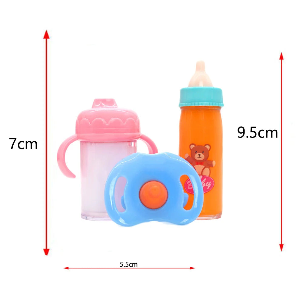 Large Size Baby Doll Feeding Bottle Set Baby Care Toy Stroller 2pcs Milk and Juice Bottles With Toy Pacifier for Baby Dolls