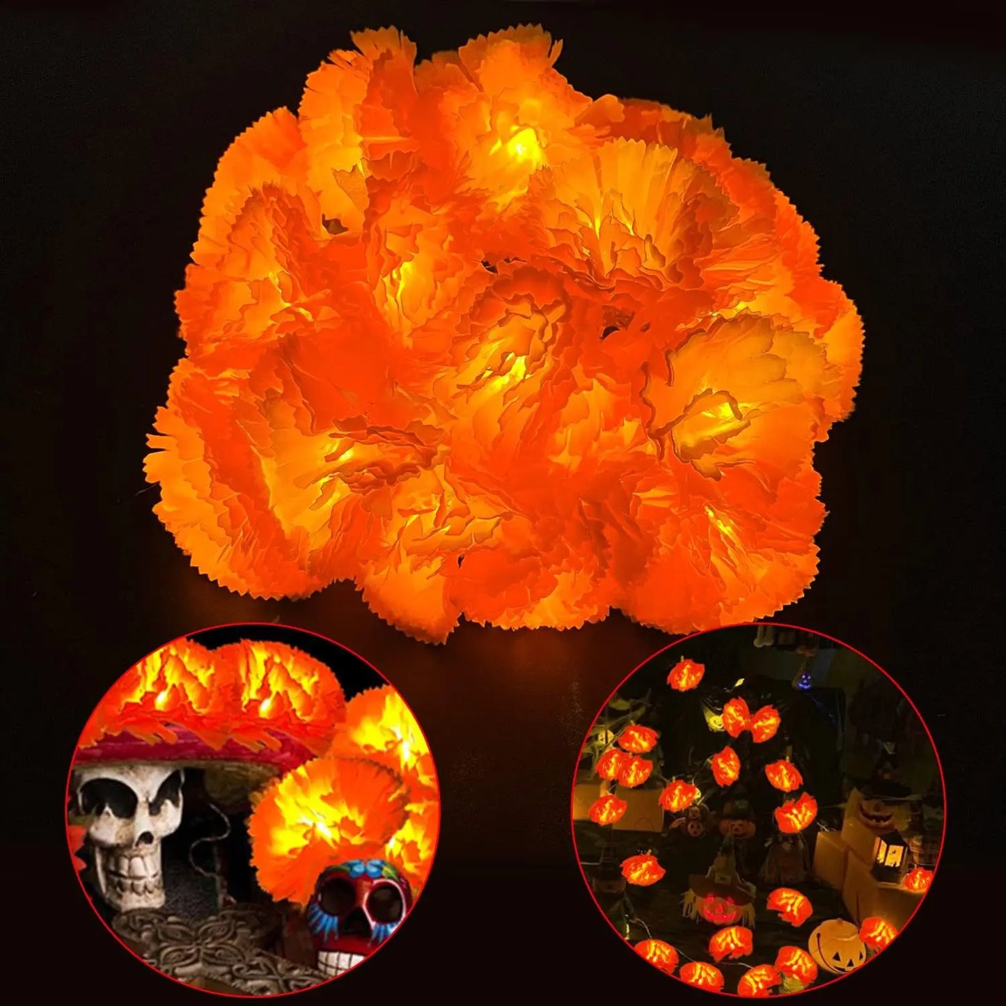 Marigold Garland Light Artificial Marigold Flowers String Light Diwali Decor Halloween Day of the Dead Atmosphere Decorations