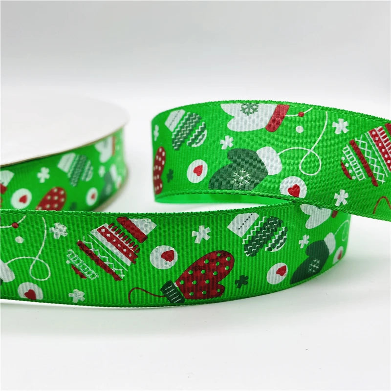 5yards/Lot 25mm Christmas Decor Grosgrain Ribbon Printed Christmas Ribbon for Handmade Design Christmas Decoration Sewing Fabric