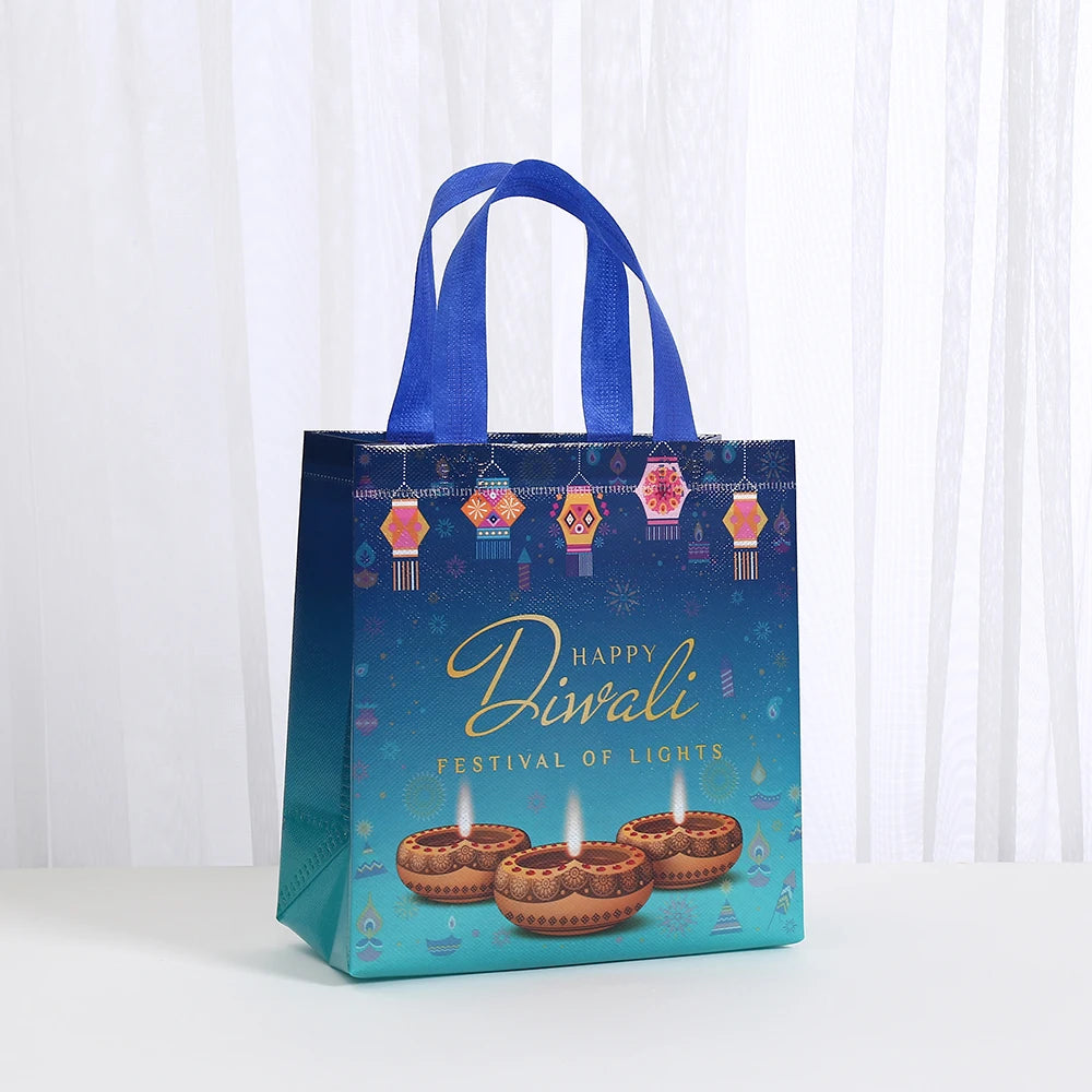 StoBag, Vibrant Indian Diwali Gift Tote Bags, Reusable Non Woven, for Festive Supplies, Packing Goodies, Candy Toys, 12/30pcs