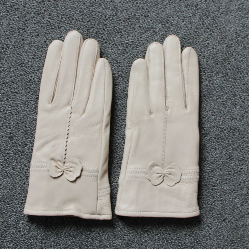 2020 Women's Genuine Leather Gloves Red Sheepskin Gloves Autumn and Winter Fashion Female Windproof Gloves