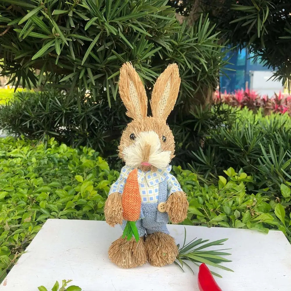 Decorations Garden Ornaments DIY Straw Rabbit Exquisite Hand Gifts Prizes Birthday Gifts Easter Decorations for 25cm