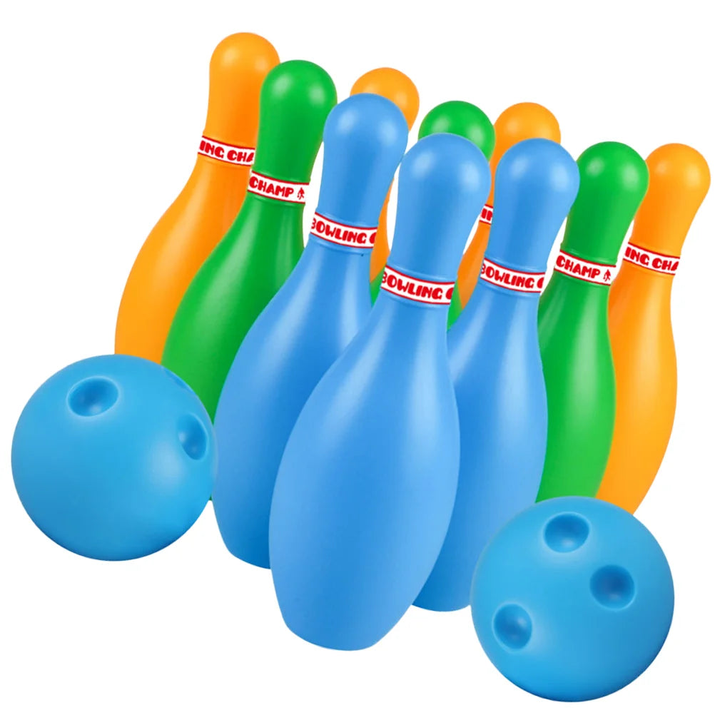 Bowling Set Sports 18cm Kids Educational Toys Ball and Pins Bowling Toys Plastic Gutterball Funny Bowling (Random Color)