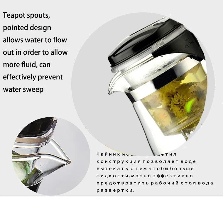High Quality Heat Resistant Glass Tea Pot Chinese Teaware Kung Fu Tea Set Puer Kettle Coffee Glass Pot Convenient Office TeaPot