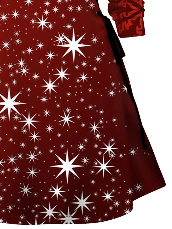 2024 Women's Christmas Hooded Dresses Star 3D Print Mini Hoodie Dress Lace Up a Line Hooded Dress Long Sleeves Fall Winter Dress