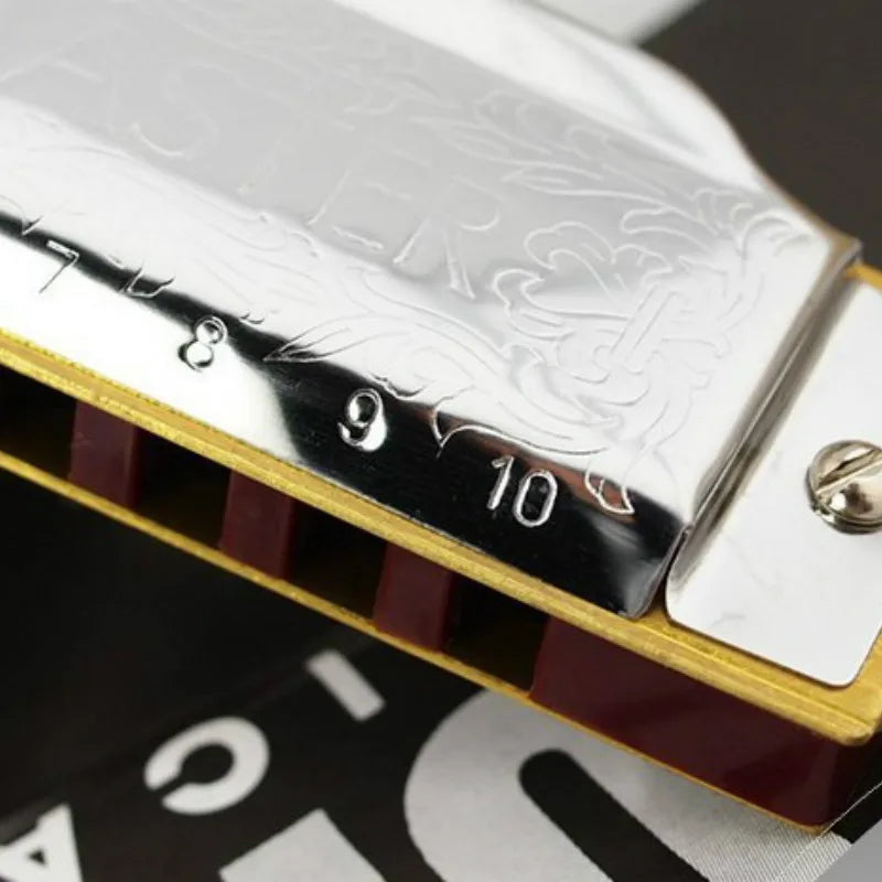 Hot Sale New Silver Suzuki 10 Holes Harmonica Folk Master Mouth Organ C Key Diatonic Blues With Nice Box Instrumentos Musicais
