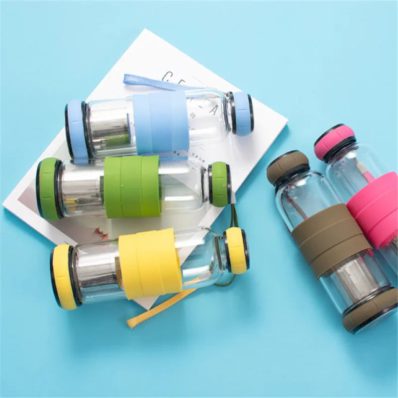 Bpa Free 420/550ml Creative Portable Rope Glass Water Bottle Fruit Juice Kettle Drink Cup Directly Stainless Steel Tea Strainer