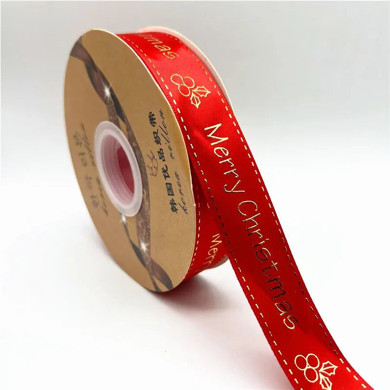 5yards 25mm Christmas Ribbon Printing Polyester Ribbon for Handmade Bow Party Christmas Decorations DIY Christmas Gift Wrapping