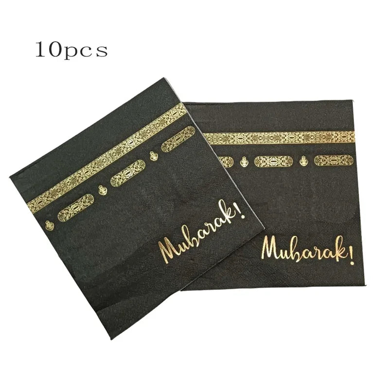 Hot Stamping Eid Mubarak Disposable Paper Plate Cup Napkin Islamic Muslim Eid Al Adha Home Party Decor Ramadan Kareem Supplies