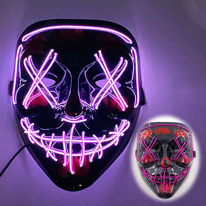 LED Halloween Mask Luminous Neon Mask Glow in the Dark Mascaras Halloween Party Costume Cosplay Masques Props Horror Mask