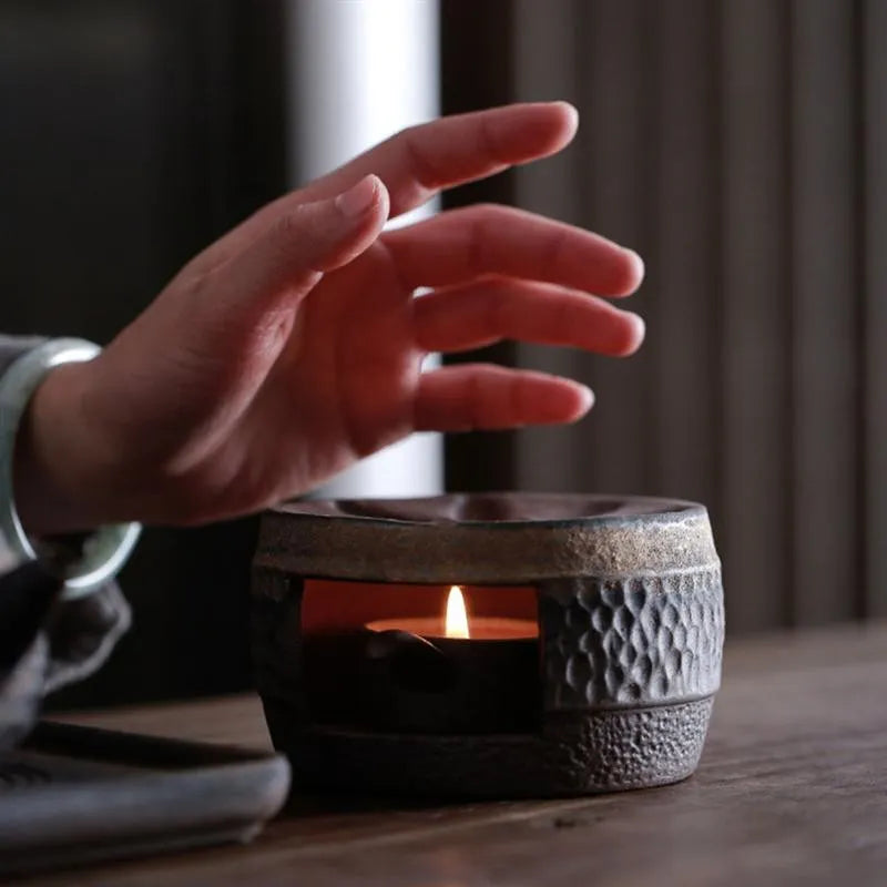 Japanese Coarse Pottery Handmade Teapot Warmer Ceramic Retro Tea Heater Candle Stand Kettle Holder Tea Stove Kung Fu Tea Set
