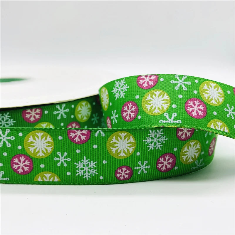 5yards/Lot 25mm Christmas Decor Grosgrain Ribbon Printed Christmas Ribbon for Handmade Design Christmas Decoration Sewing Fabric