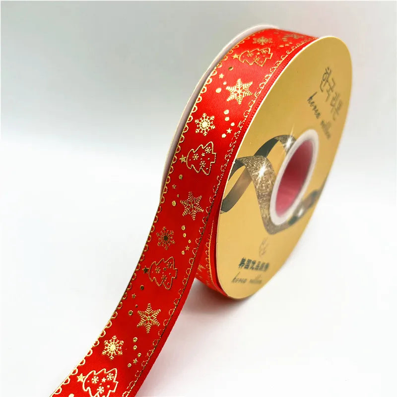 5yards 25mm Christmas Ribbon Printing Polyester Ribbon for Handmade Bow Party Christmas Decorations DIY Christmas Gift Wrapping