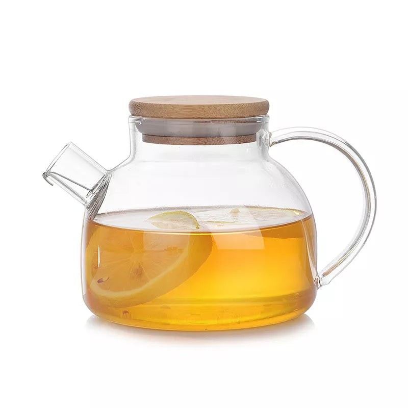 Heat Resistant Glass Tea Infuser Pot With Wooden Cover Flower Tea Puer Kettle Coffee Cup Teapot Set Wzpi