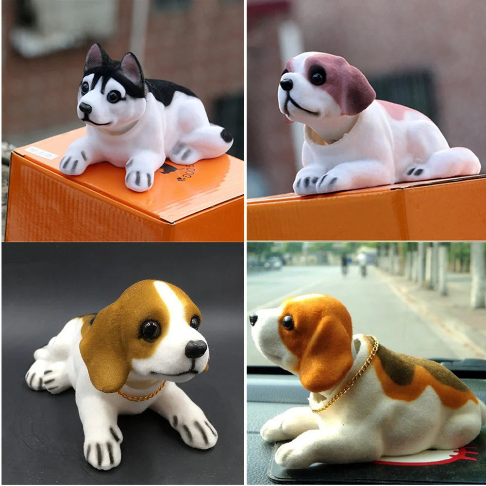 Car Ornament Nodding Dog Creative Shaking Head Puppy Dog Car Dashboard Doll Bobblehead Dog Toy Lucky Gold Chain Rocking Head Dog
