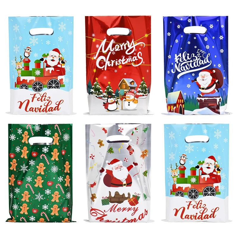 10/30pcs Christmas Gift Bags Cartoon Plastic Candy Cookie Packaging Bag 2024 Navidad Decoration for Home Kids New Year Gift 2025