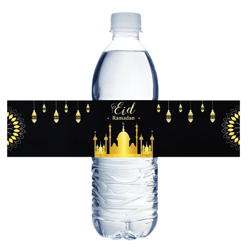 10/20pcs Eid Mubarak Bottle Wrapper Paper Sticker Ramadan Kareem Festival Party Supplies Water Bottle Cover Eid Al-Fitr Decor