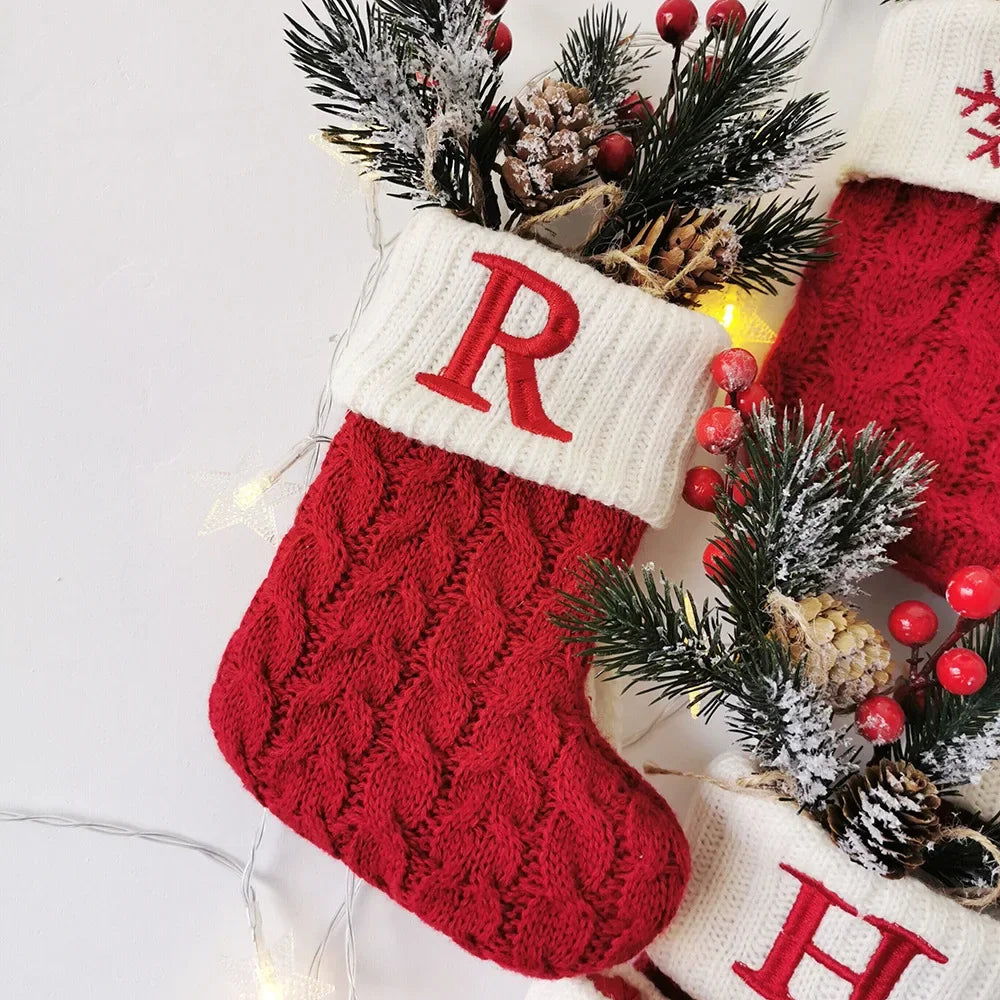 Merry Christmas Socks Red Snowflake Alphabet Letters Christmas Stocking Christmas Tree Pendant Decorations for Home Xmas Gift