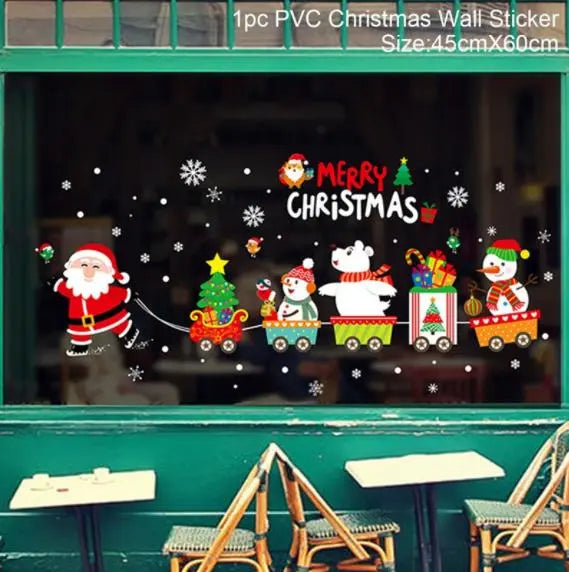 Christmas Wall Window Stickers Marry Christmas Decoration for Home 2024 Christmas Ornaments Xmas Navidad Gift New Year 2025
