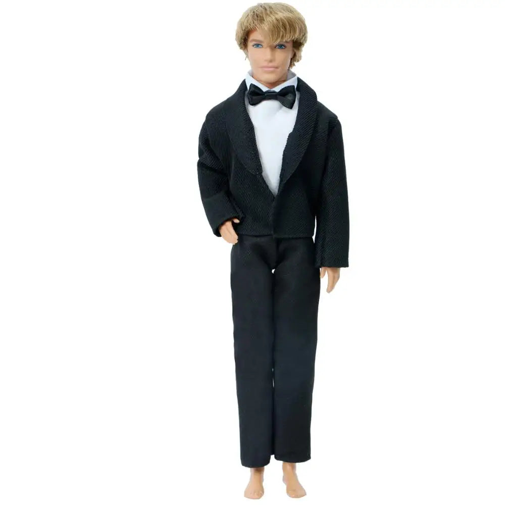1 Set Men Suit Coat + Vest + Trousers Business Black Outfit Tuxedo Wedding Party Wear Accessories Clothes for Barbie Doll Ken